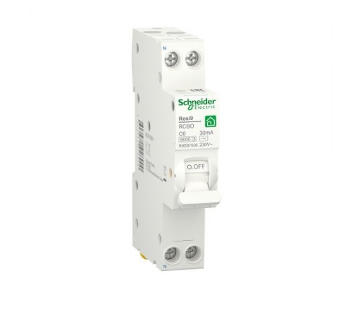 Компактный дифавтомат RESI9 Schneider Electric 6 А, 30 мA, 1P+N, 6кA, кривая С, тип АС Компактный дифавтомат RESI9 Schneider Electric 6 А, 30 мA, 1P+N, 6кA, кривая С, тип АС