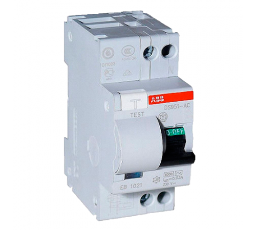 Дифферинциальный авт.выкл ABB DS951 1P+N, «B» 20A, 30мА, тип АС