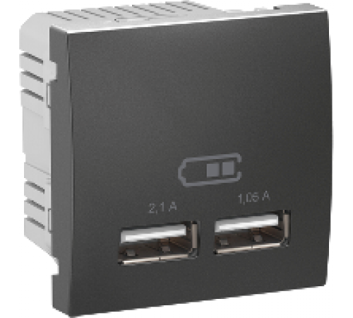 Розетка 2хUSB-вихід для заряджання 2-модуля. Unica графіт MGU3.418.12