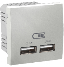 Розетка 2хUSB-вихід для заряджання 2-модуля. Unica алюміній MGU3.418.30