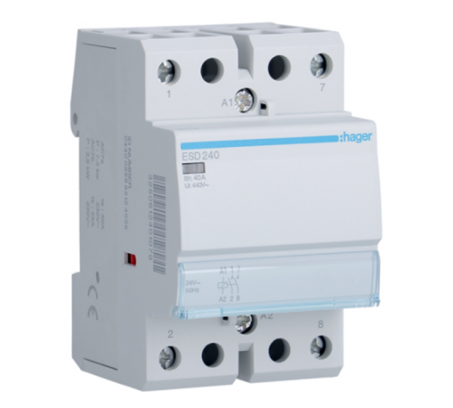 Контактор 40A, 2НО, 24V, Hager ESD240 Контактор 40A, 2НО, 24V, Hager ESD240