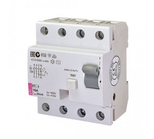 Реле дифференциальное (УЗО) EFI-4 63/0,5 тип AC (10kA) Реле дифференциальное (УЗО) EFI-4 63/0,5 тип AC (10kA)