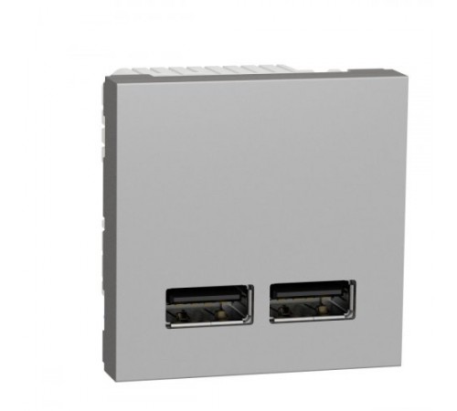 Розетка USB, 2-местная, 5 В / 2100 мА, Unica New NU341830 алюминий Розетка USB, 2-местная, 5 В / 2100 мА, Unica New NU341830 алюминий