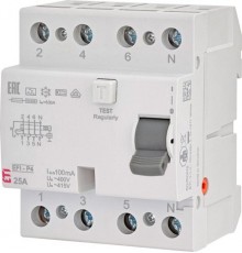 Дифференциальное реле (УЗО) 4р EFI-P4 25/0,1 тип A (10kA), ETI 2061521