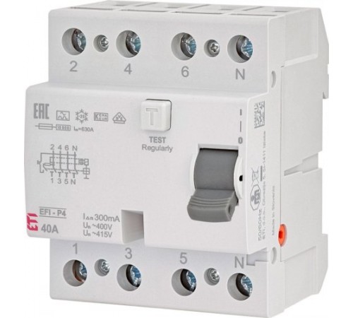 Дифференциальное реле (УЗО) 4р EFI-P4 40/0,3 тип A (10kA), ETI 2061532