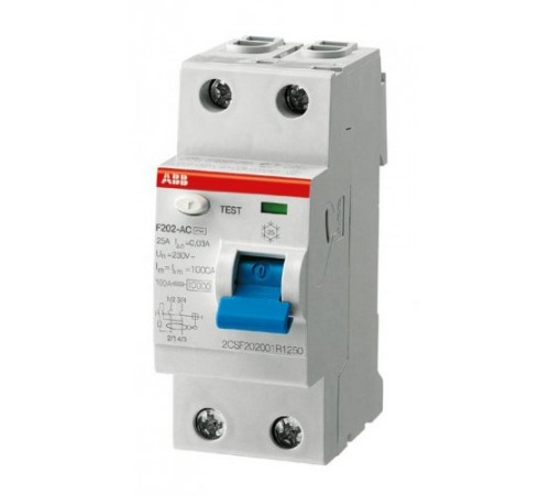 Дифреле однофазное 2-п ABB F202 2P, 25 Ампера, 100мА, тип АС